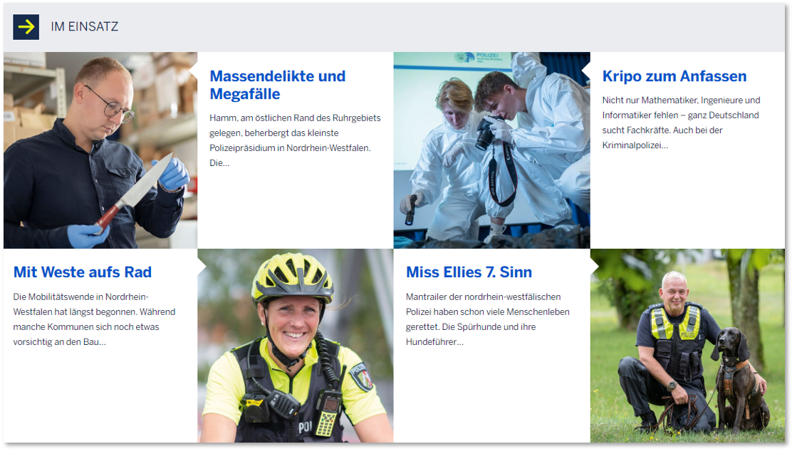 Bildschirmfoto des Blocks Service der Polizei NRW