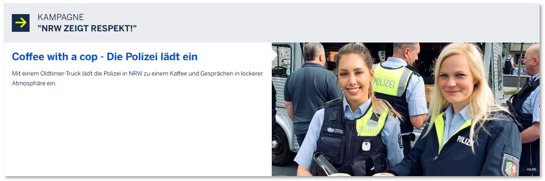 Bildschirmfoto des Bereichs Landes-Kampagnen der Polizei NRW
